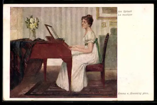 Künstler-AK sign. Emma v. Breuning: Am Spinett