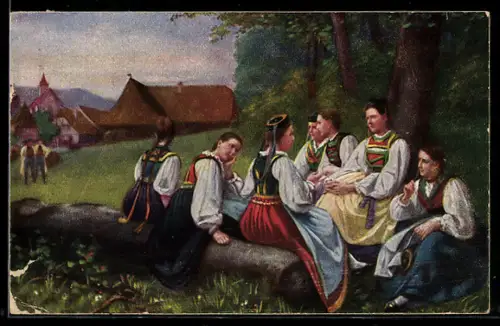 Künstler-AK sign. B. Vautier: Plauderstündchen