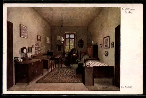 Künstler-AK sign. H. Ascher: Alt-Wiener Stube