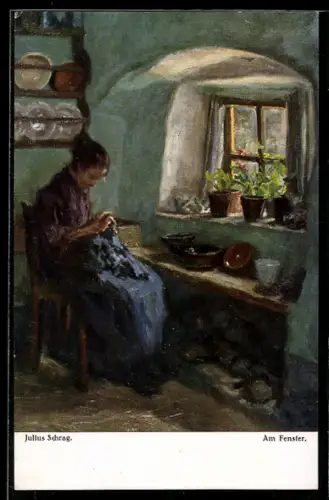 Künstler-AK sign. Julius Schrag: Am Fenster