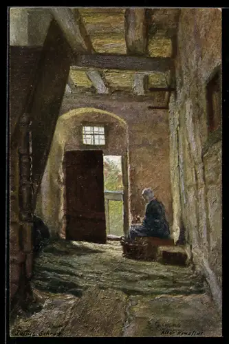 Künstler-AK sign. Julius Schrag: Alter Hausflur