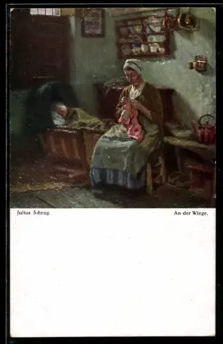 Künstler-AK sign. Julius Schrag: An der Wiege