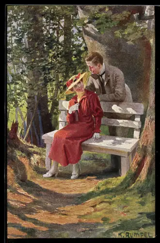 Künstler-AK sign. K. Rumpel: Die Bank