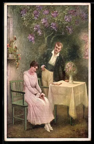 Künstler-AK sign. N. Gerstner: Unterm Fliederbaum