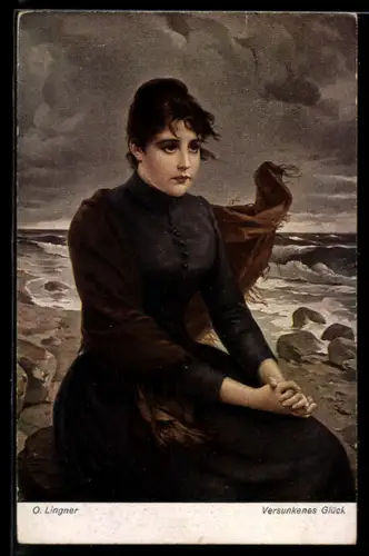 AK Junge Frau trauert um ihren verschollen Mann auf See
