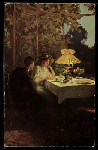Ölgemälde-Imitations-AK Degi Nr. 505: In der Laube von M. Rieder