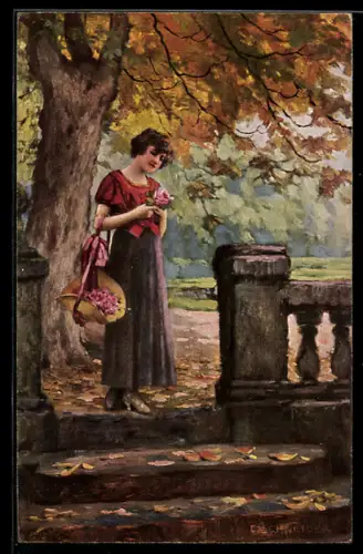 Künstler-AK sign. E. Schneider: Blumensprache