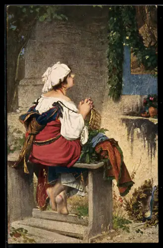 Künstler-AK sign. Gustav Adolf Kuntz: Betende römische Pilgerin