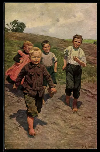Künstler-AK sign. B. Genzmer: Dorfjugend