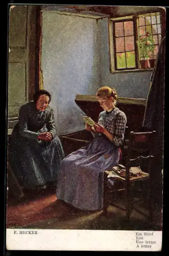 Künstler-AK sign. F. Hecker: Ein Brief