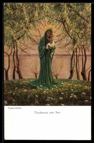 Künstler-AK Madonna am See mit Jesuskind
