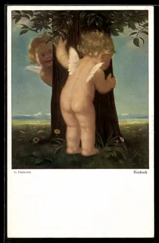Künstler-AK sign. G. Flatscher: Engel beim Versteckspiel