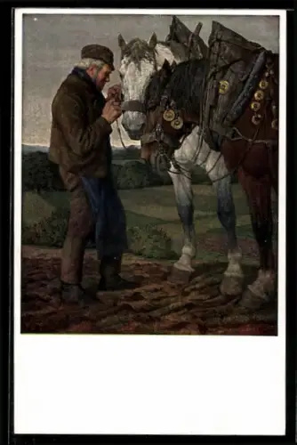 AK Feierabend, Bauer bei seinen Pferden
