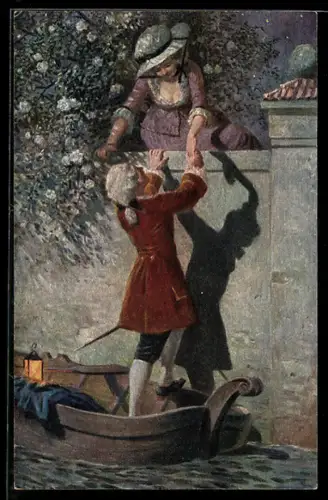 Künstler-AK sign. M. A. Lerisch: Heimliche Begegnung