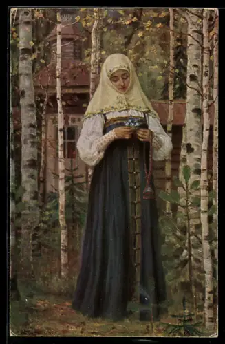 Künstler-AK sign. W. Plotnikoff: Die Nonne