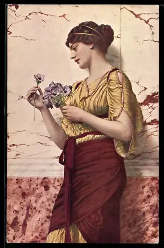 Künstler-AK sign. Godward: Blumenmädchen