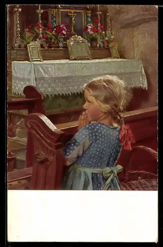Künstler-AK sign. H. von Schlieben: Oratio, Betendes Mädchen
