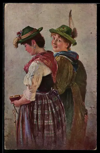 Ölgemälde-Imitations-Künstler-AK Degi Nr. 901: F. Prölls: Die Dorfschönen, Trachten