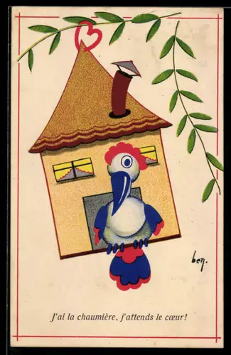 Künstler-AK sign. Ben: J`ai la chaumière, j`attends le coeur!