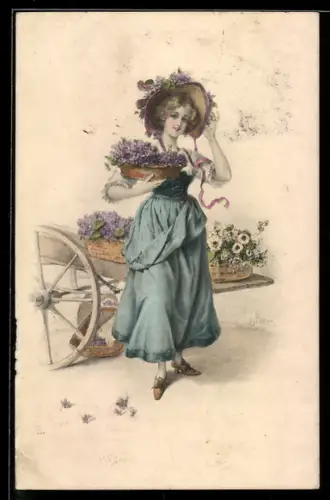 Künstler-AK sign. M. Munk: Blumenmädchen