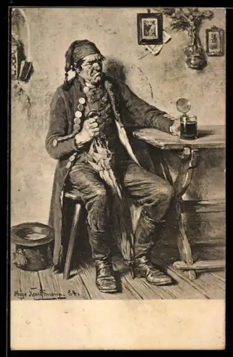 Künstler-AK sign. Hugo Kauffmann: Schlechtes Bier