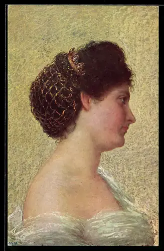 Künstler-AK sign. Th. Hilser: Mädchen mit Haarnetz, Portrait