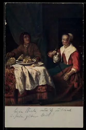 Künstler-AK sign. Gabriel Metsu: Das Frühstück