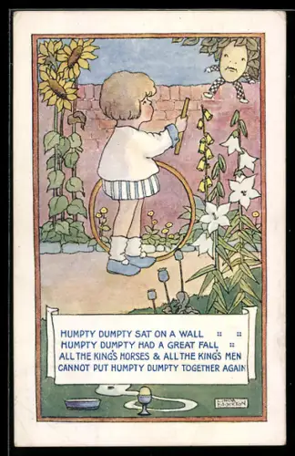 Künstler-AK sign. Linda Edgerton: Humpty Dumpty sat on a Wall...