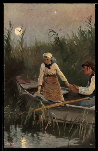 Künstler-AK sign. K. Raupp: Am Chiemsee, Paar im Boot