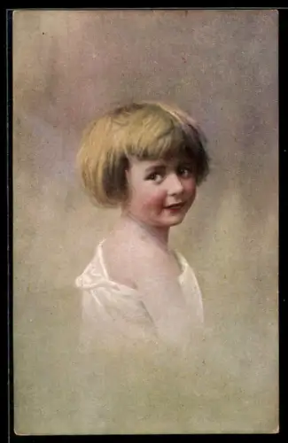 Künstler-AK sign. E. Schneider: Kleines Mädchen mit Ponyfrisur