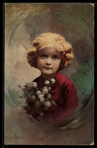 Künstler-AK sign. C. Weber: Kleines Mädchen mit Blumen