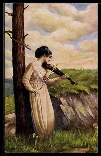 Künstler-AK W. Rahnfeld: Das Lieblingslied, Geigerin