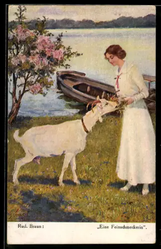 Künstler-AK sign. Rud. Braun: Eine Feinschmeckerin