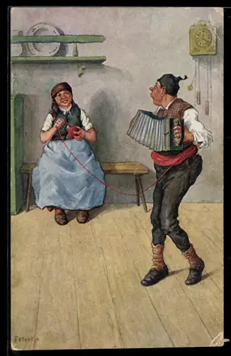 Künstler-AK sign. Peterka: Im Frauendienst