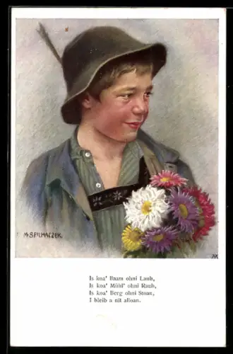 Künstler-AK sign. M. Spilhaczek: Is koa Baam ohni Laub..