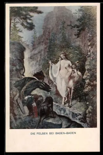 AK Schwarzwaldsagen, Ansicht eines Paares vor den Felsen bei Baden-Baden