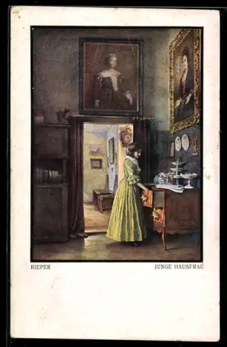 Künstler-AK sign. Rieper: Junge Hausfrau