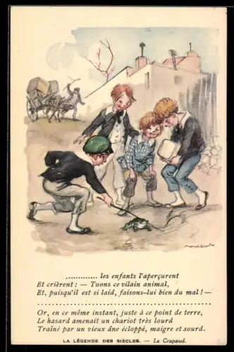 Künstler-AK Francisque Poulbot: Kinder spielen mit einem Frosch