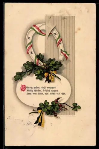 AK Hufeisen mit Schleife mit ungarischer Flagge, Eichenlaub mit Schleife in österreichischen Farben