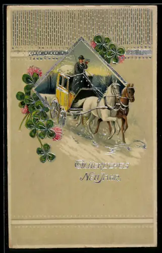 AK Mann fährt eine Postkutsche durch den Schnee, Neujahr
