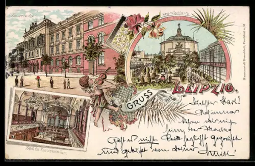 Lithographie Leipzig, Krystallpalast, Konservatorium, Inneres Saal