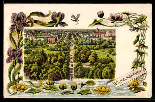 Lithographie Wilhelmshaven, Teilansicht mit Park