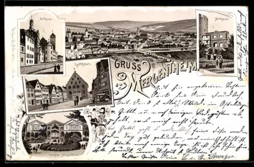 Lithographie Mergentheim, Rathaus, Karlsbad, Neuhaus