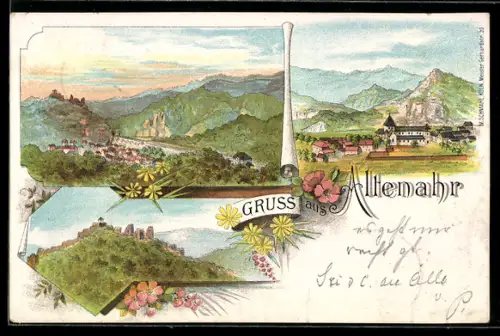 Lithographie Altenahr, Ortsansicht