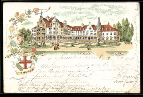 Lithographie Freiburg i. B., Ev Diakonissen- u. Krankenhaus, Wappen