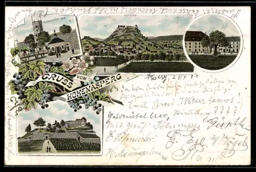 Lithographie Asperg, Aussichtsturm, Gefängnishof d. Festung Hohenasperg, Blick zum Ort