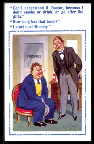 Künstler-AK Donald McGill: Mann beim Arztbesuch