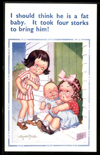 Künstler-AK Donald McGill: I should think he is a fat baby..., Zwei Frauen mit einem Baby