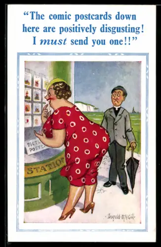 Künstler-AK Donald McGill: The comic postcards down here-