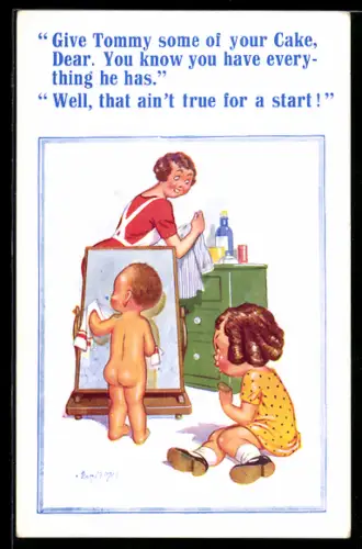 Künstler-AK Donald McGill: Give Tommy some of your Cake...